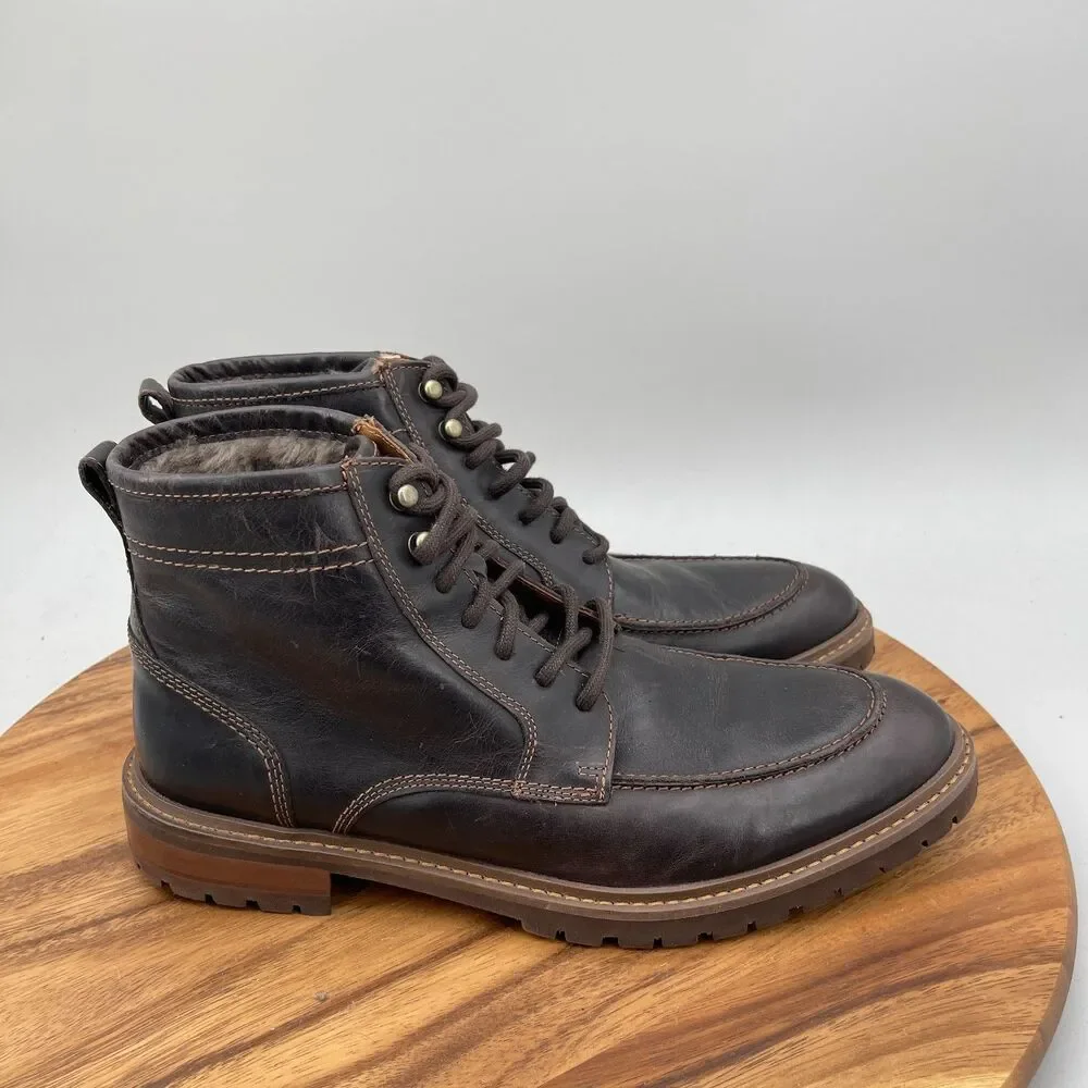 Johnston & Murphy Barrett Boots Mens Size 9.5 M Brown Leather Shearling Moc Toe